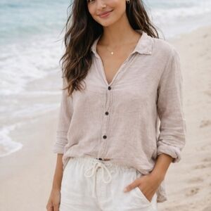 Blanco Gauzy Cotton Button-down Shirt Oatmeal Cream Size Large Made In Peru
